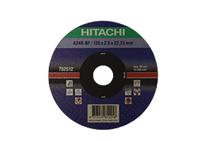 De voorkant van de Hitachi A24R-BF slijpschijf 125 x 2,5 x 22,23 mm. Voor het doorslijpen van metaal. Maximale snelheid van 80 meter per seconde.