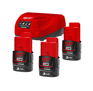 Milwaukee startset M12 NRG-303 3x 3Ah lader 3A