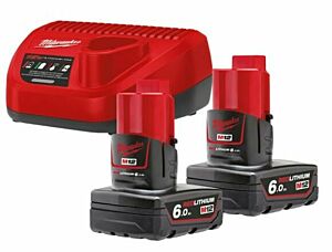 Milwaukee startset M12 NRG-602 2x 6Ah lader 3A