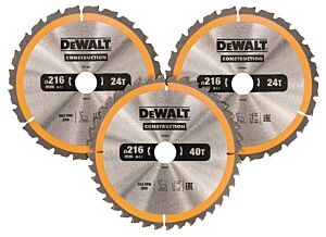 DeWALT cirkelzaagbladenset DT192-QZ 216mm 3-delig 2x24T/1x40T